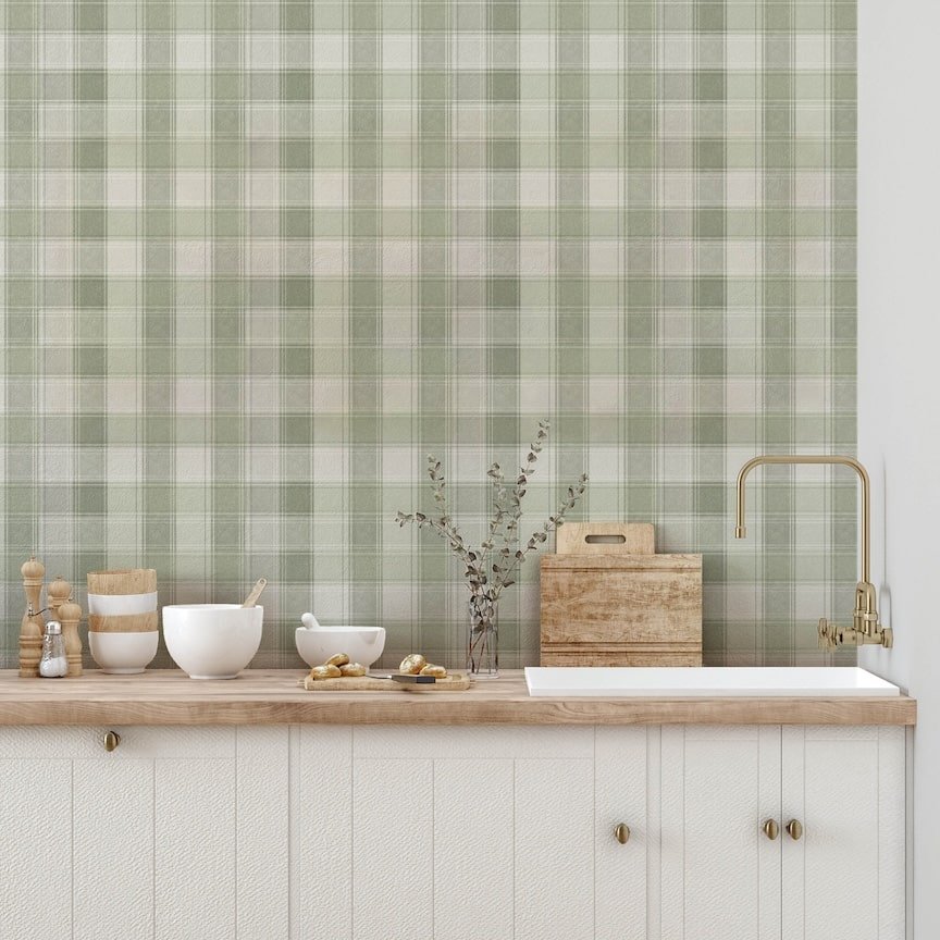 922806 - Arthouse - Arthouse Country Check Sage Wallpaper - Decor Warehouse