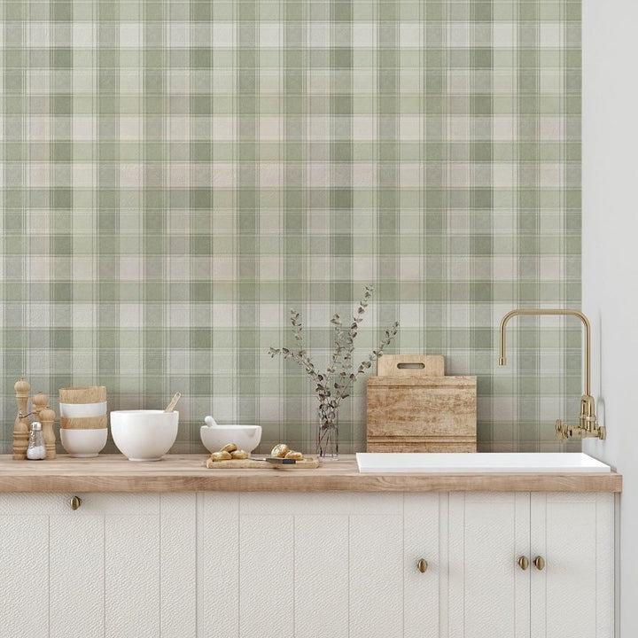 922806 - Arthouse - Arthouse Country Check Sage Wallpaper - Decor Warehouse