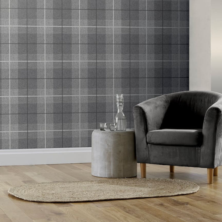 294900 - Arthouse - Arthouse Country Tartan Charcoal Wallpaper - Decor Warehouse