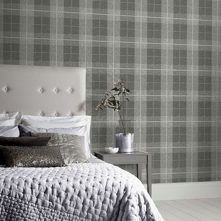 294900 - Arthouse - Arthouse Country Tartan Charcoal Wallpaper - Decor Warehouse