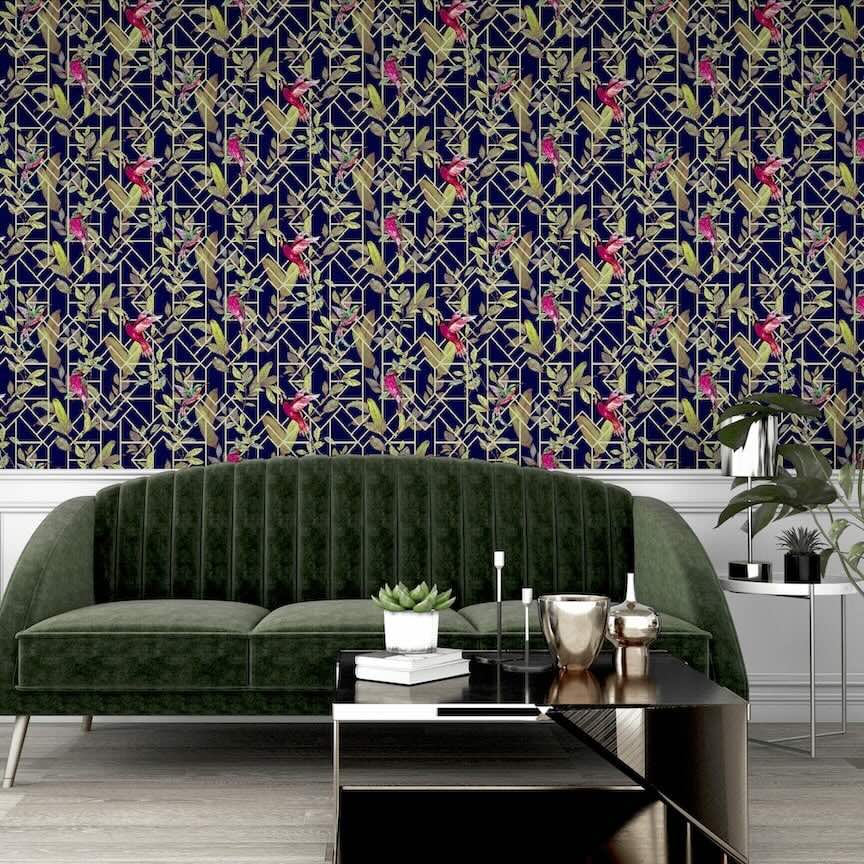 908003 - Arthouse - Arthouse Deco Tropical Navy/Gold Wallpaper - Decor Warehouse