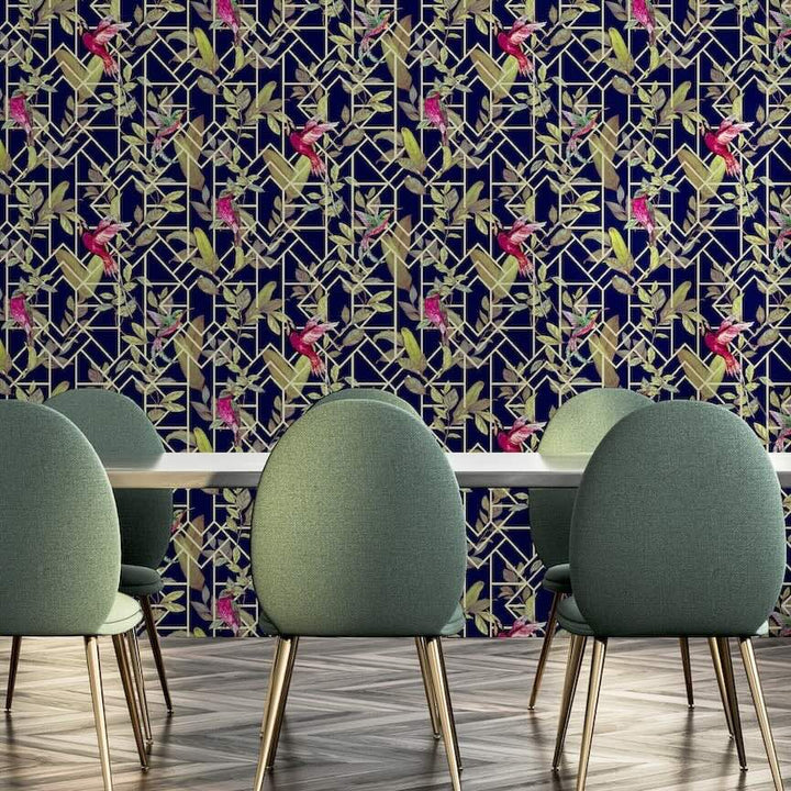 908003 - Arthouse - Arthouse Deco Tropical Navy/Gold Wallpaper - Decor Warehouse