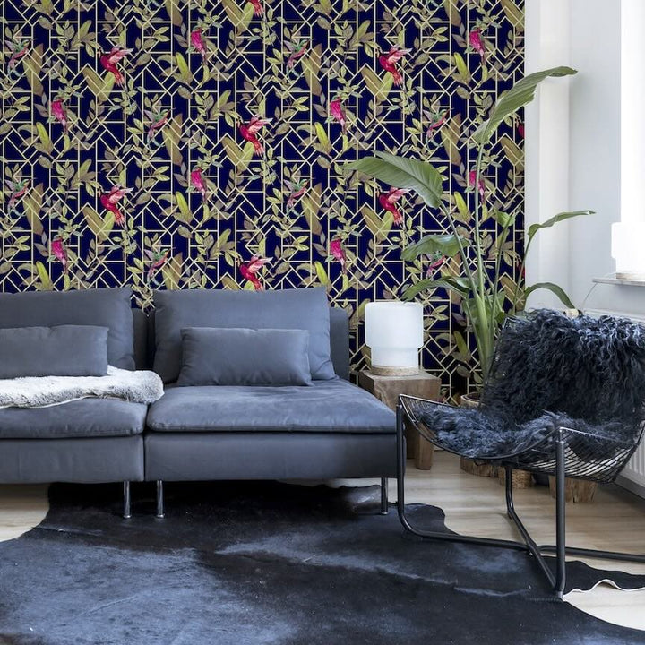 908003 - Arthouse - Arthouse Deco Tropical Navy/Gold Wallpaper - Decor Warehouse