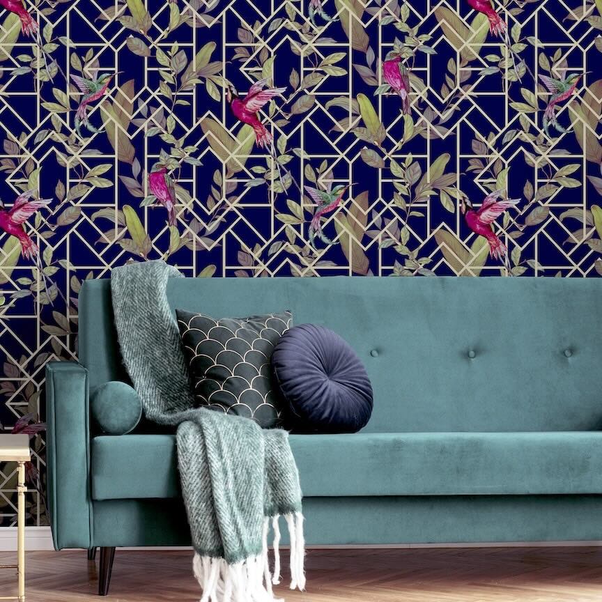 908003 - Arthouse - Arthouse Deco Tropical Navy/Gold Wallpaper - Decor Warehouse