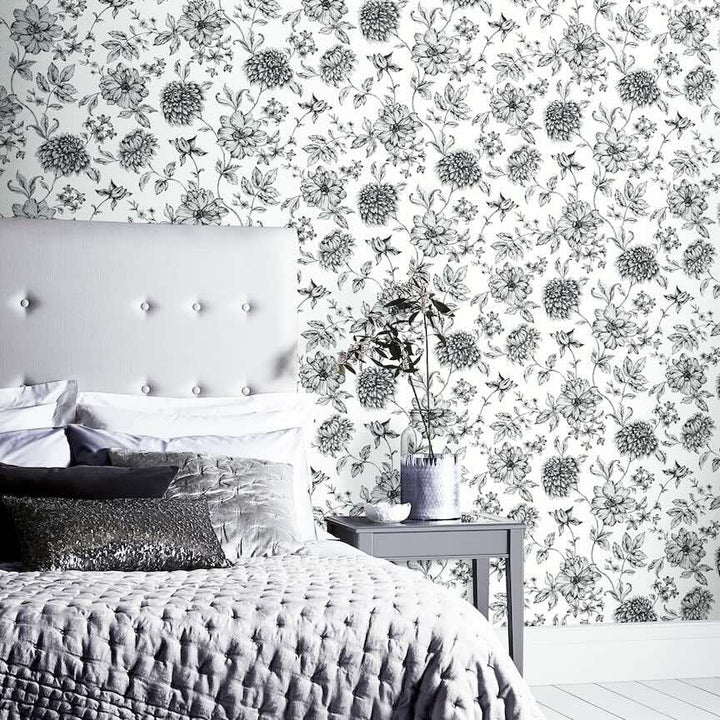 692507 - Arthouse - Arthouse Fleur Mono Wallpaper - Decor Warehouse