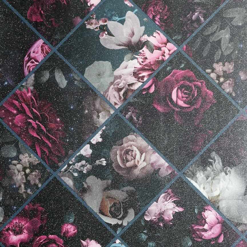 297100 - Arthouse - Arthouse Floral Collage Plum & Teal Wallpaper - Decor Warehouse