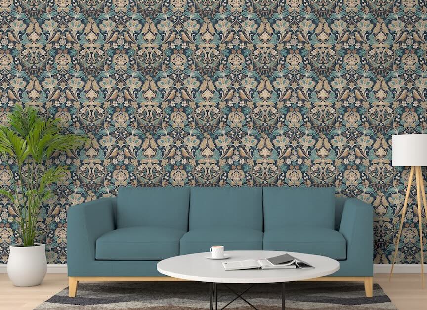 100197AH - Arthouse - Arthouse Folk Floral Navy Wallpaper - Decor Warehouse