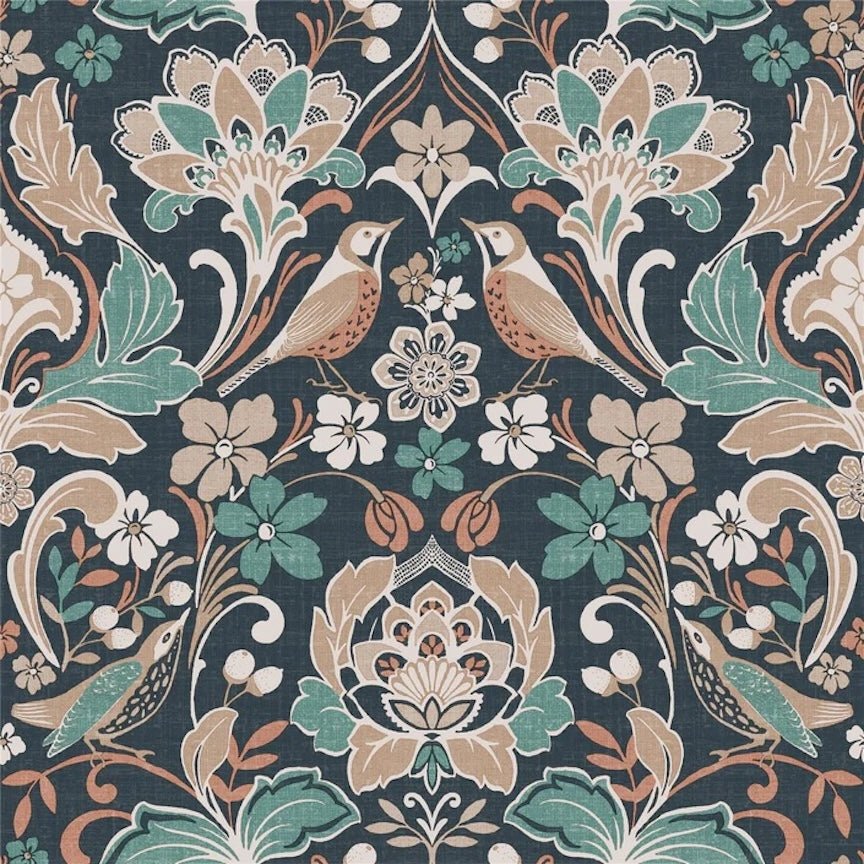 100197AH - Arthouse - Arthouse Folk Floral Navy Wallpaper - Decor Warehouse