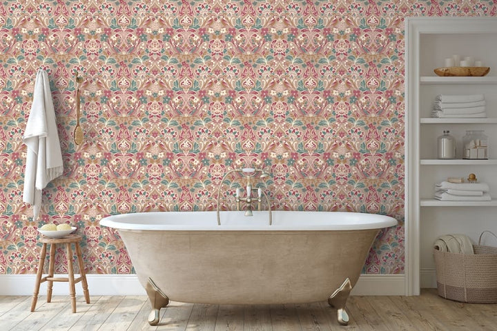 100199AH - Arthouse - Arthouse Folk Floral Pink Wallpaper - Decor Warehouse