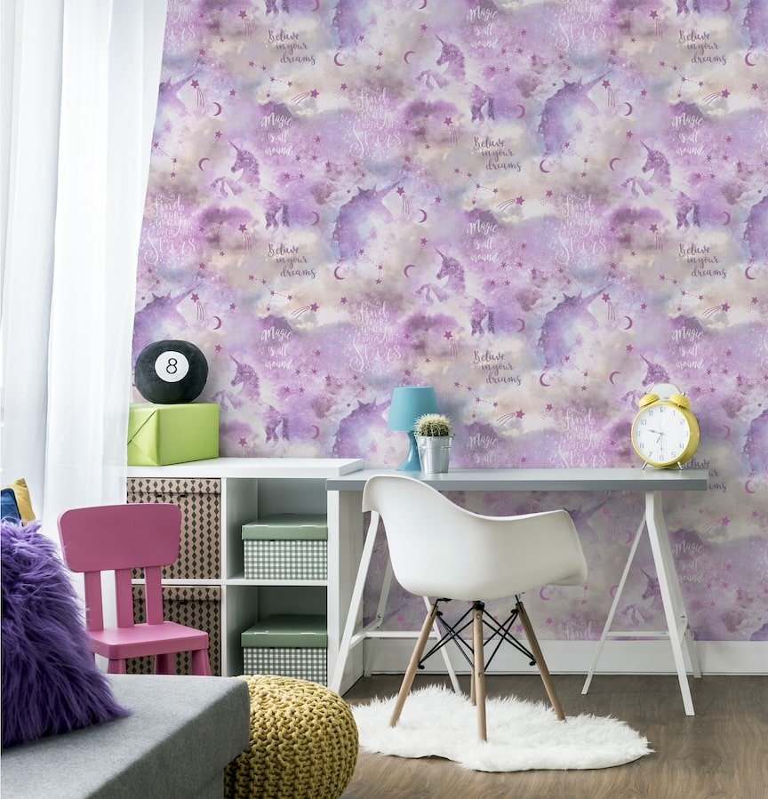 292901 - Arthouse - Arthouse Galaxy Unicorn Blush Multi Wallpaper - Decor Warehouse