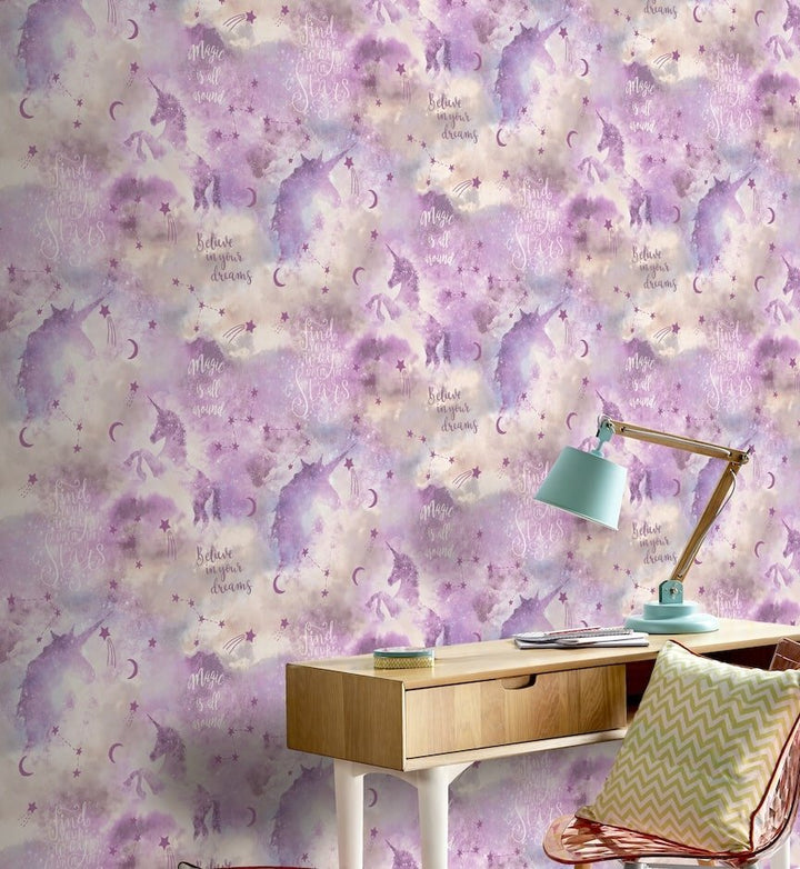 292901 - Arthouse - Arthouse Galaxy Unicorn Blush Multi Wallpaper - Decor Warehouse