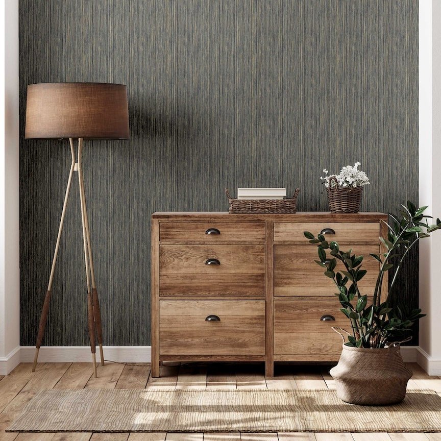 297407 - Arthouse - Arthouse Japandi Grasscloth Navy Gold Wallpaper - Decor Warehouse