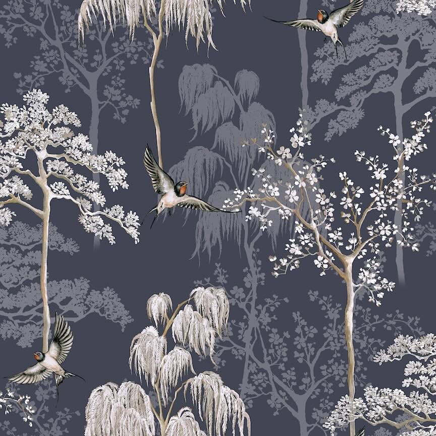 908106 - Arthouse - Arthouse Japanese Garden Blue Wallpaper - Decor Warehouse