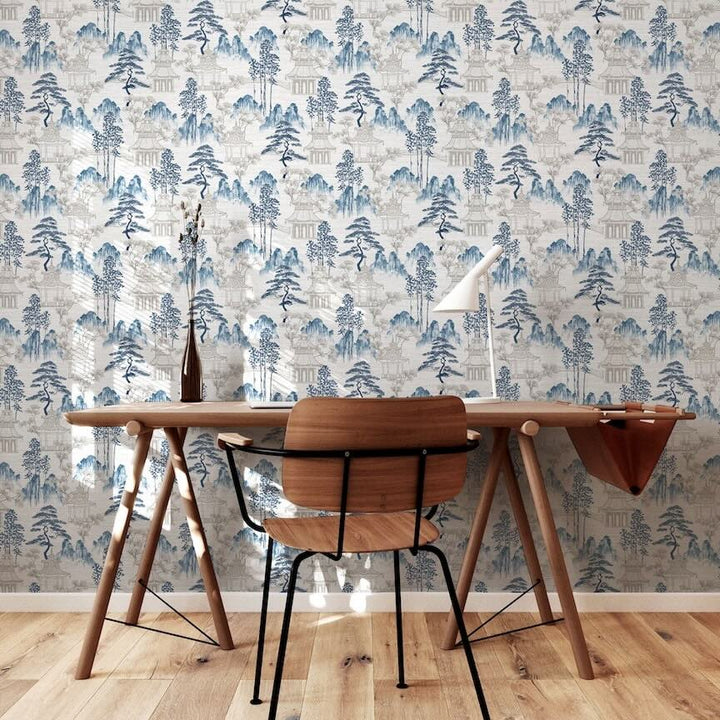 924803 - Arthouse - Arthouse Japanese Pagoda Blue Grey Wallpaper - Decor Warehouse