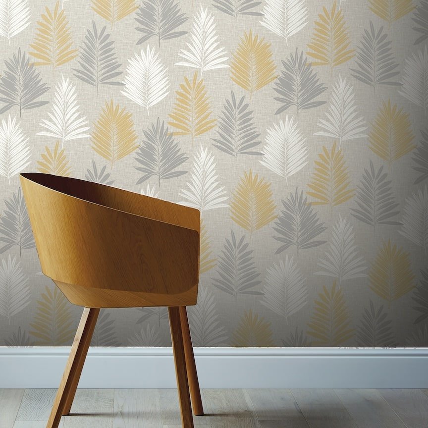 697800 - Arthouse - Arthouse Linen Palm Ochre/Grey Wallpaper - Decor Warehouse