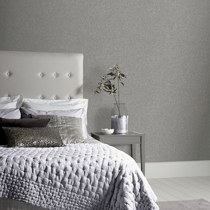 676007 - Arthouse - Arthouse Linen Texture Mid Grey Wallpaper - Decor Warehouse