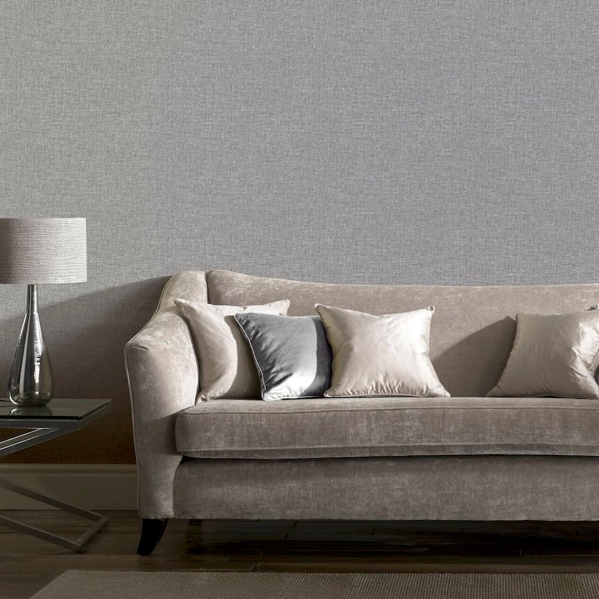 676007 - Arthouse - Arthouse Linen Texture Mid Grey Wallpaper - Decor Warehouse