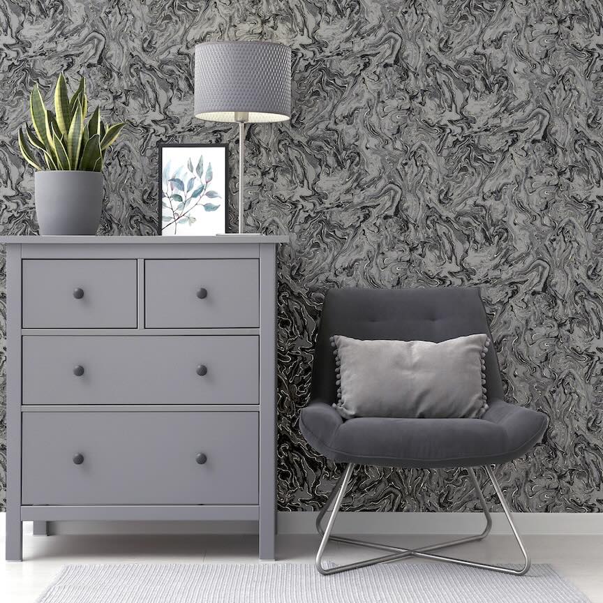 693903 - Arthouse - Arthouse Liquid Marble Charcoal Wallpaper - Decor Warehouse