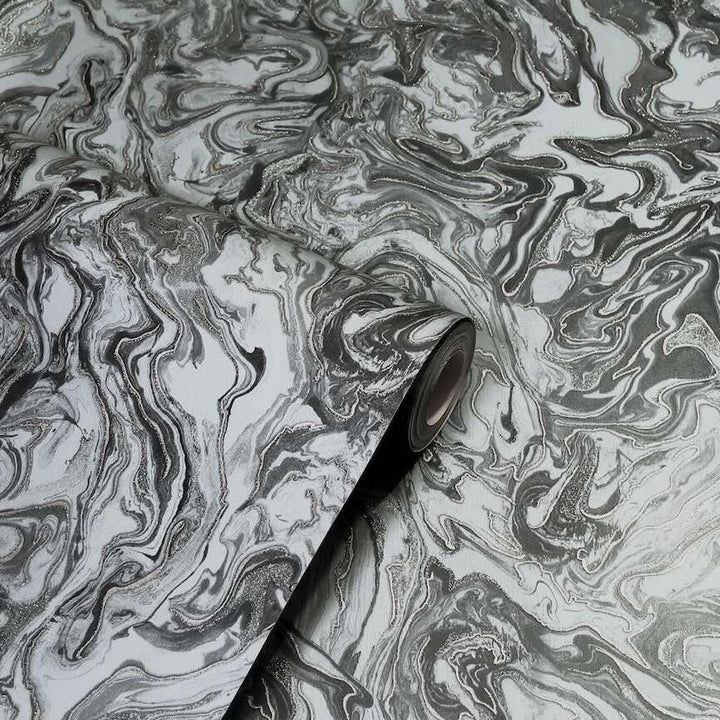 693903 - Arthouse - Arthouse Liquid Marble Charcoal Wallpaper - Decor Warehouse