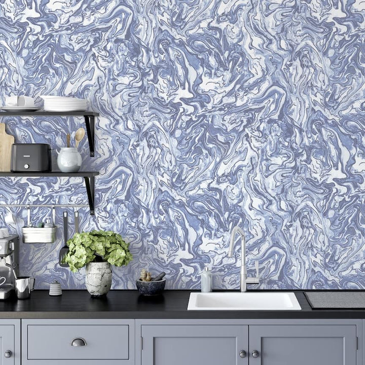 693902 - Arthouse - Arthouse Liquid Marble Navy Wallpaper - Decor Warehouse