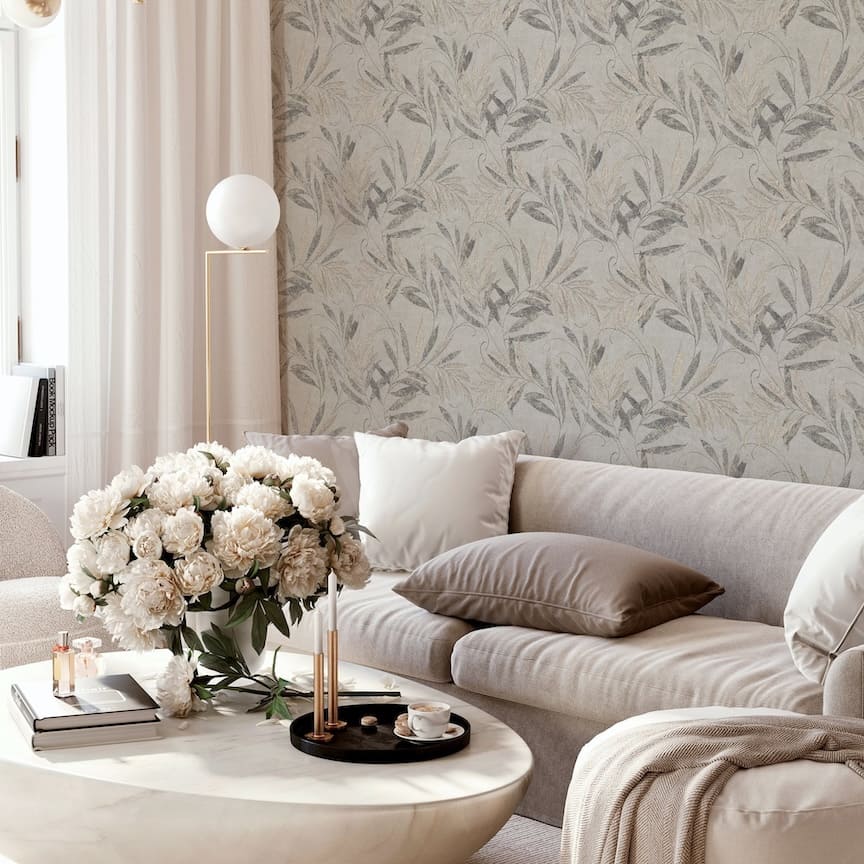 299302 - Arthouse - Arthouse Luxury Leaf Soft Silver Wallpaper - Decor Warehouse