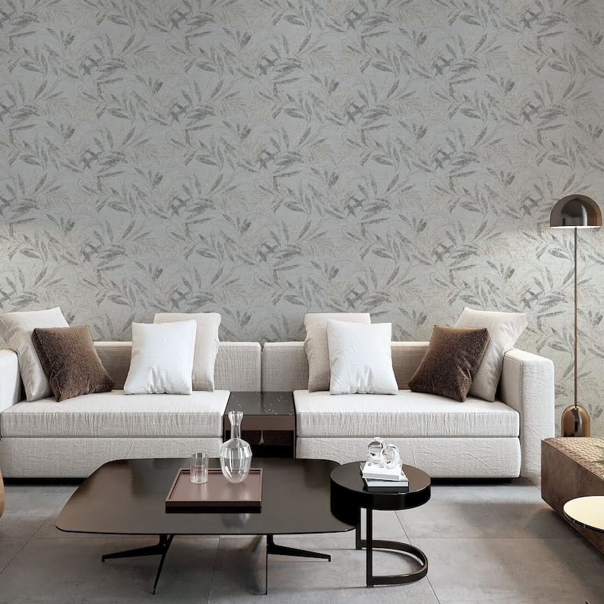 299302 - Arthouse - Arthouse Luxury Leaf Soft Silver Wallpaper - Decor Warehouse