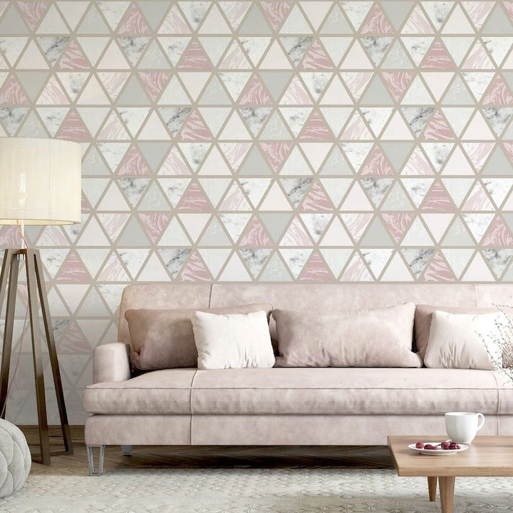 692205 - Arthouse - Arthouse Marble Geo Pink Multi Wallpaper - Decor Warehouse