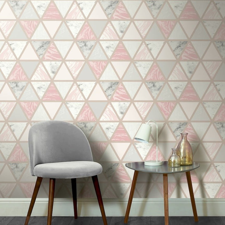 692205 - Arthouse - Arthouse Marble Geo Pink Multi Wallpaper - Decor Warehouse