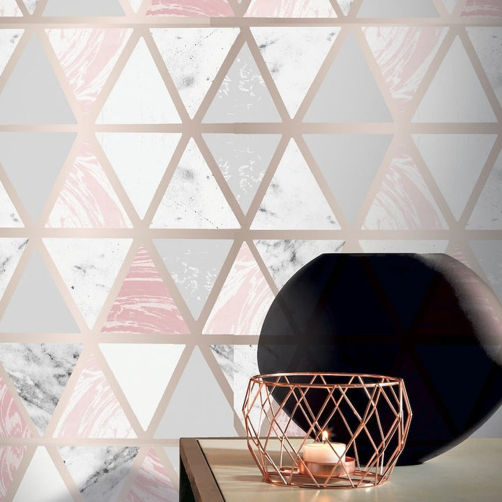 692205 - Arthouse - Arthouse Marble Geo Pink Multi Wallpaper - Decor Warehouse