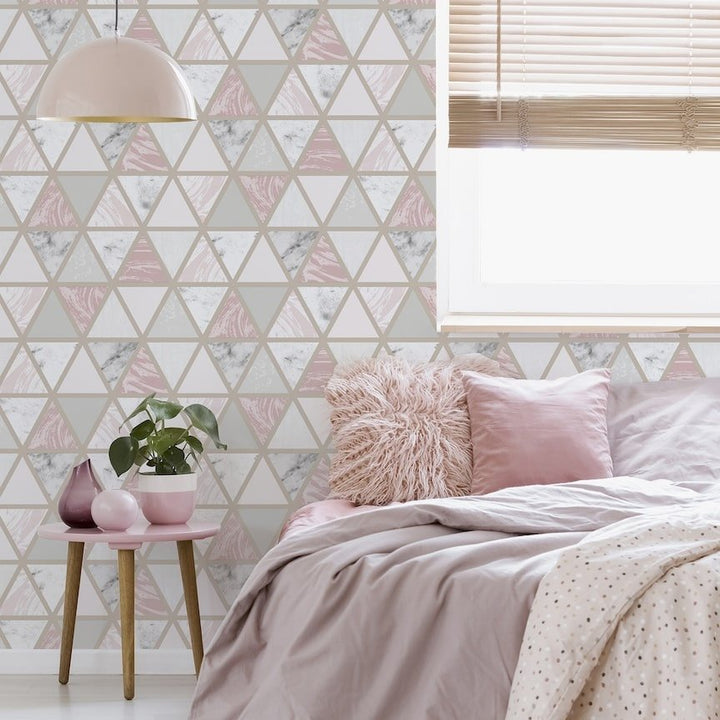 692205 - Arthouse - Arthouse Marble Geo Pink Multi Wallpaper - Decor Warehouse