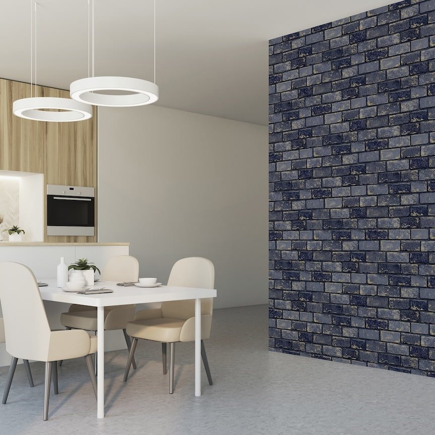 692200 - Arthouse - Arthouse Metallic Brick Navy/Gold Wallpaper - Decor Warehouse