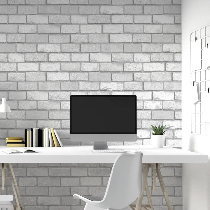 692201 - Arthouse - Arthouse Metallic Brick White/Silver Wallpaper - Decor Warehouse