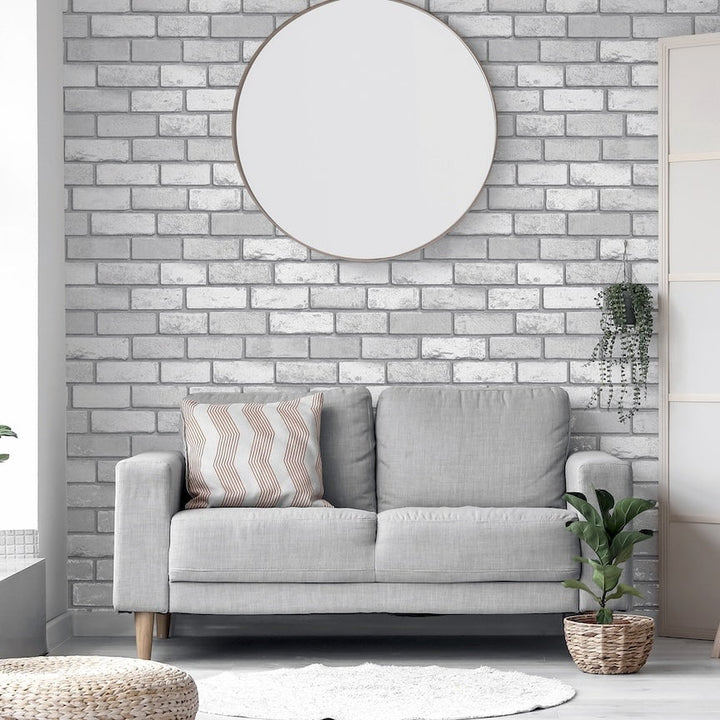 692201 - Arthouse - Arthouse Metallic Brick White/Silver Wallpaper - Decor Warehouse