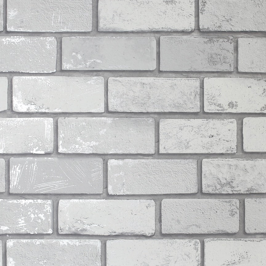 692201 - Arthouse - Arthouse Metallic Brick White/Silver Wallpaper - Decor Warehouse