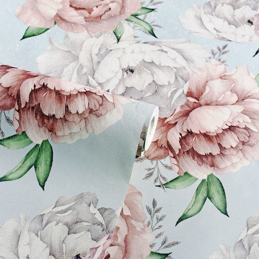 251908 - Arthouse - Arthouse Mixed Peonies Mint Wallpaper - Decor Warehouse