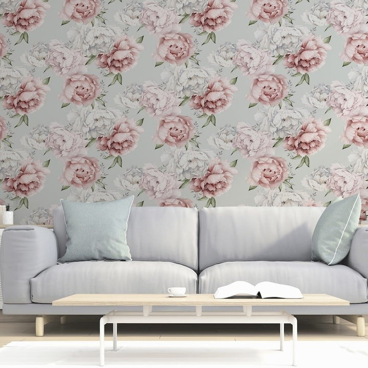 251908 - Arthouse - Arthouse Mixed Peonies Mint Wallpaper - Decor Warehouse