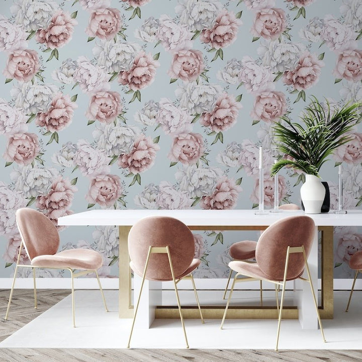 251908 - Arthouse - Arthouse Mixed Peonies Mint Wallpaper - Decor Warehouse