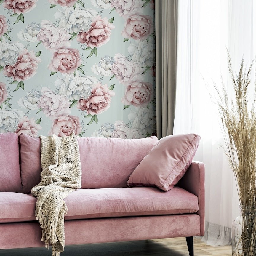 251908 - Arthouse - Arthouse Mixed Peonies Mint Wallpaper - Decor Warehouse