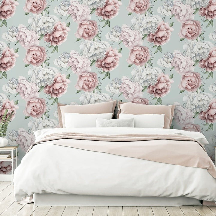 251908 - Arthouse - Arthouse Mixed Peonies Mint Wallpaper - Decor Warehouse