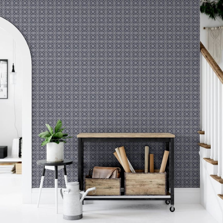 100113AH - Arthouse - Arthouse Moorish Mosaic Navy / Silver Wallpaper - Decor Warehouse