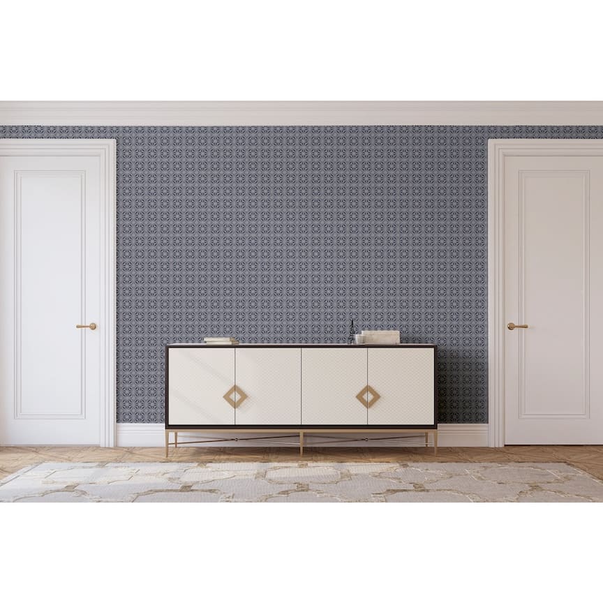 100113AH - Arthouse - Arthouse Moorish Mosaic Navy / Silver Wallpaper - Decor Warehouse