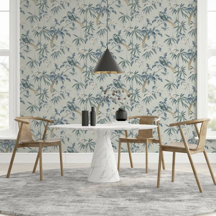 924500 - Arthouse - Arthouse Oriental Floral Birds Grey/Blue Wallpaper - Decor Warehouse