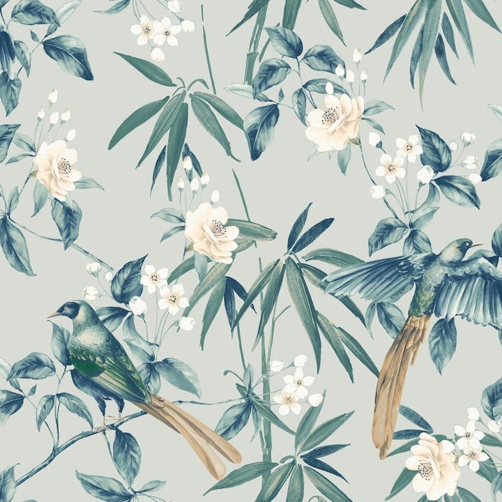 924500 - Arthouse - Arthouse Oriental Floral Birds Grey/Blue Wallpaper - Decor Warehouse