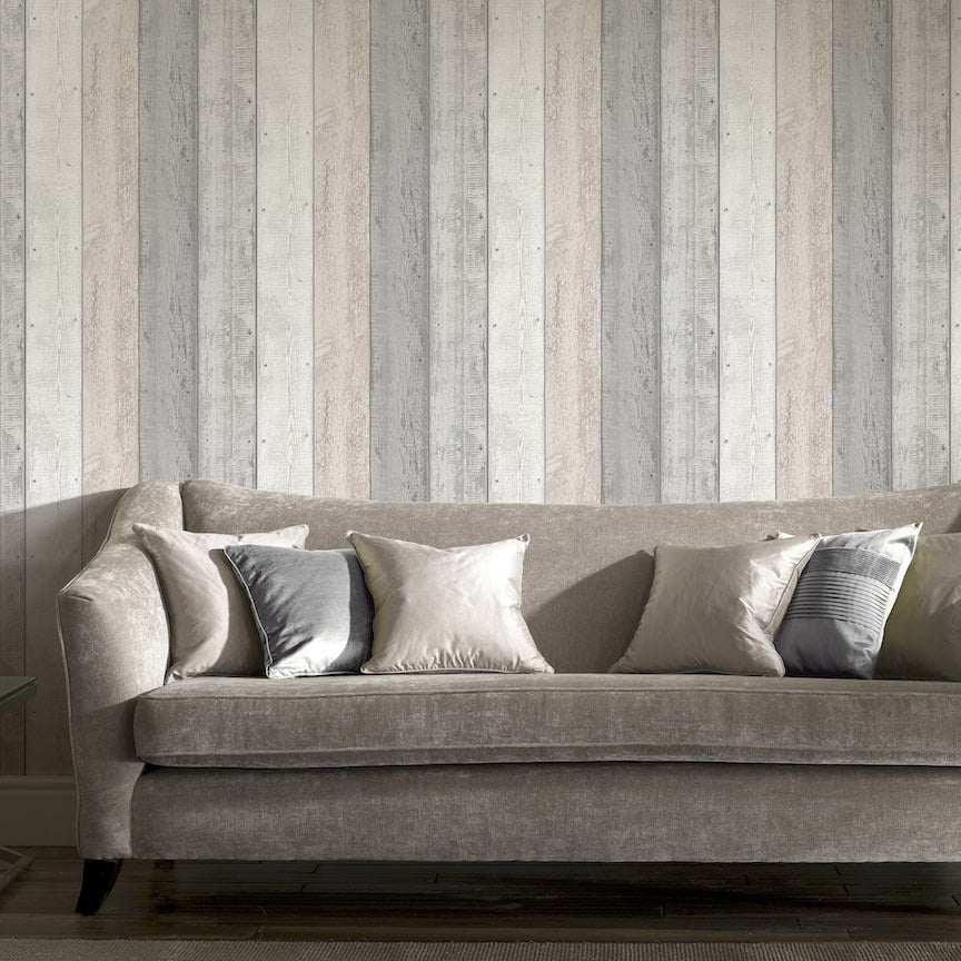 902809 - Arthouse - Arthouse Painted Wood Pink and Grey Wallpaper - Decor Warehouse