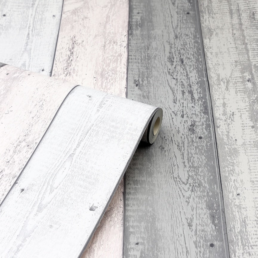 902809 - Arthouse - Arthouse Painted Wood Pink and Grey Wallpaper - Decor Warehouse