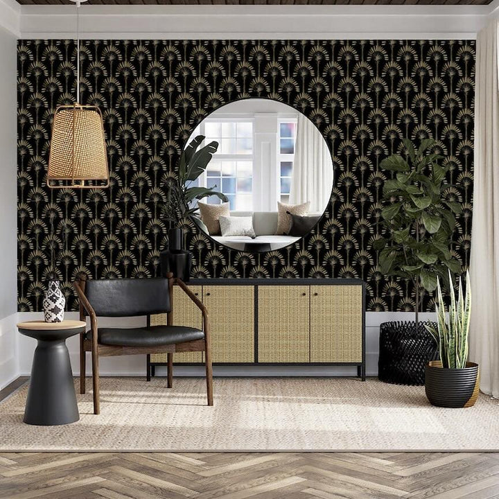 921702 - Arthouse - Arthouse Palm Palace Black & Gold Wallpaper - Decor Warehouse