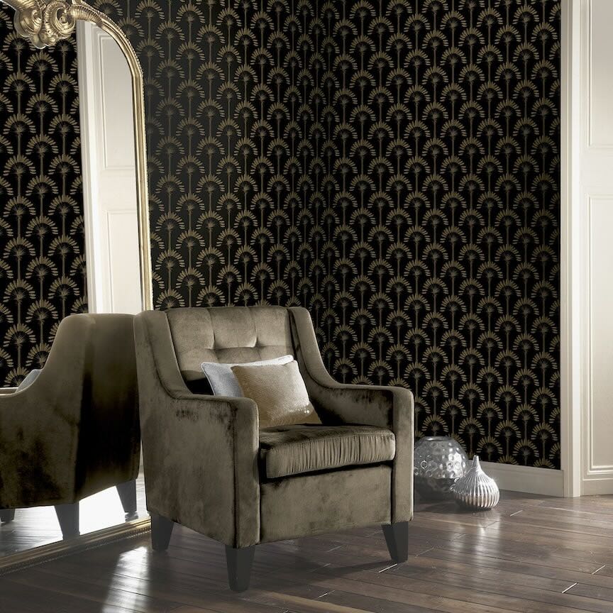 921702 - Arthouse - Arthouse Palm Palace Black & Gold Wallpaper - Decor Warehouse