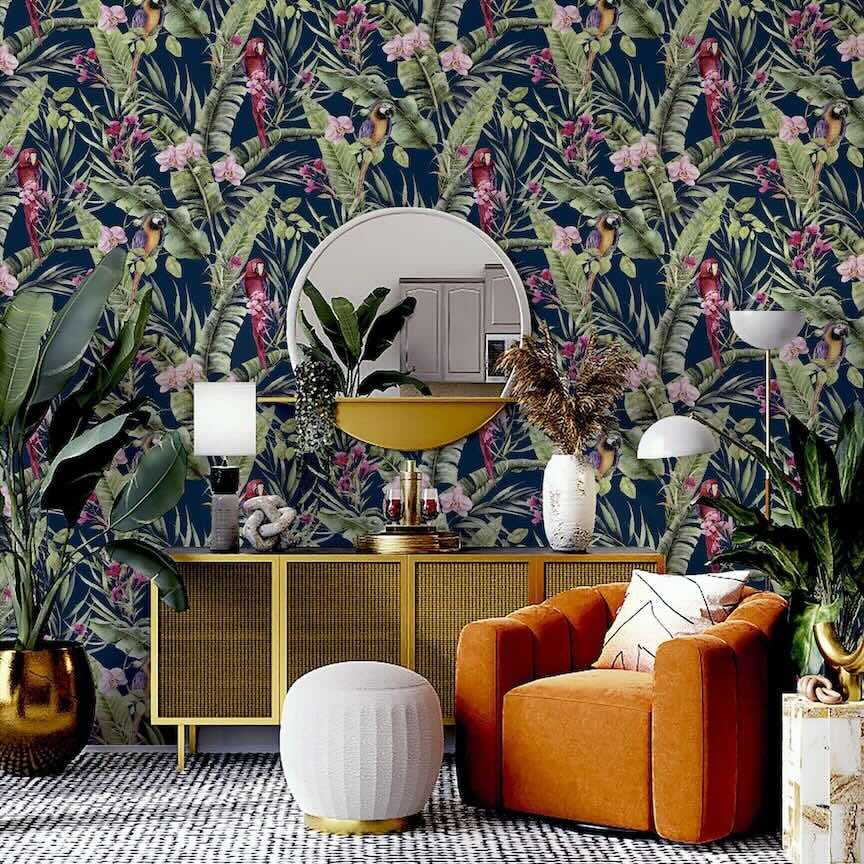 297106 - Arthouse - Arthouse Pretty Polly Navy Multi Wallpaper - Decor Warehouse