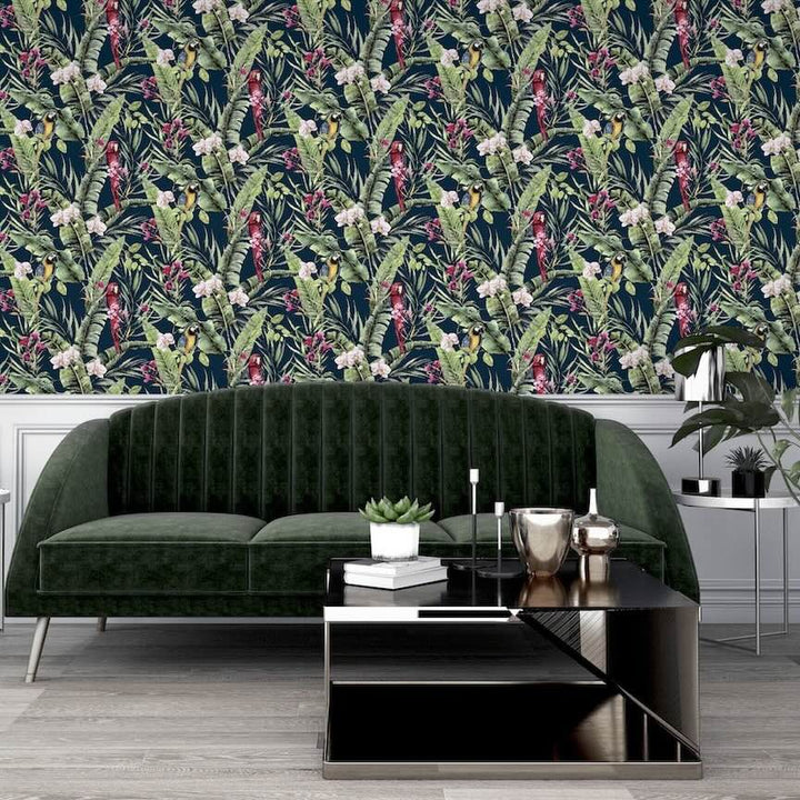 297106 - Arthouse - Arthouse Pretty Polly Navy Multi Wallpaper - Decor Warehouse