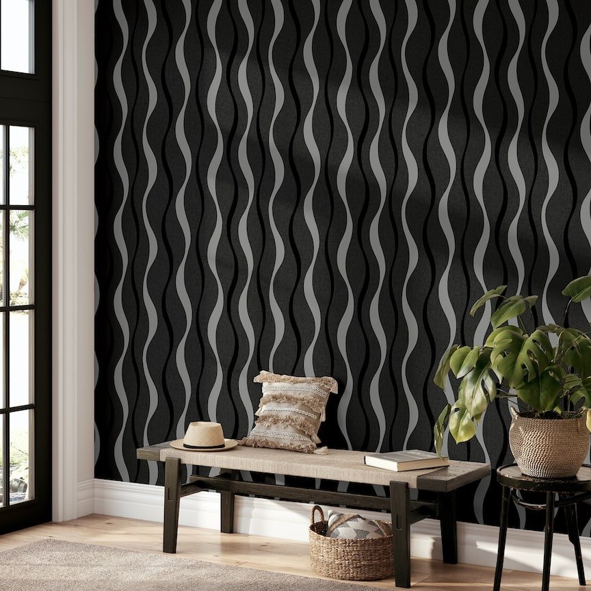 924502 - Arthouse - Arthouse Ribbon Geo Black Wallpaper - Decor Warehouse